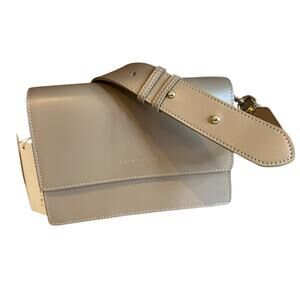 Trina Turk Soid Structured Leather Double Compartment Crossbody Bag Taupe
